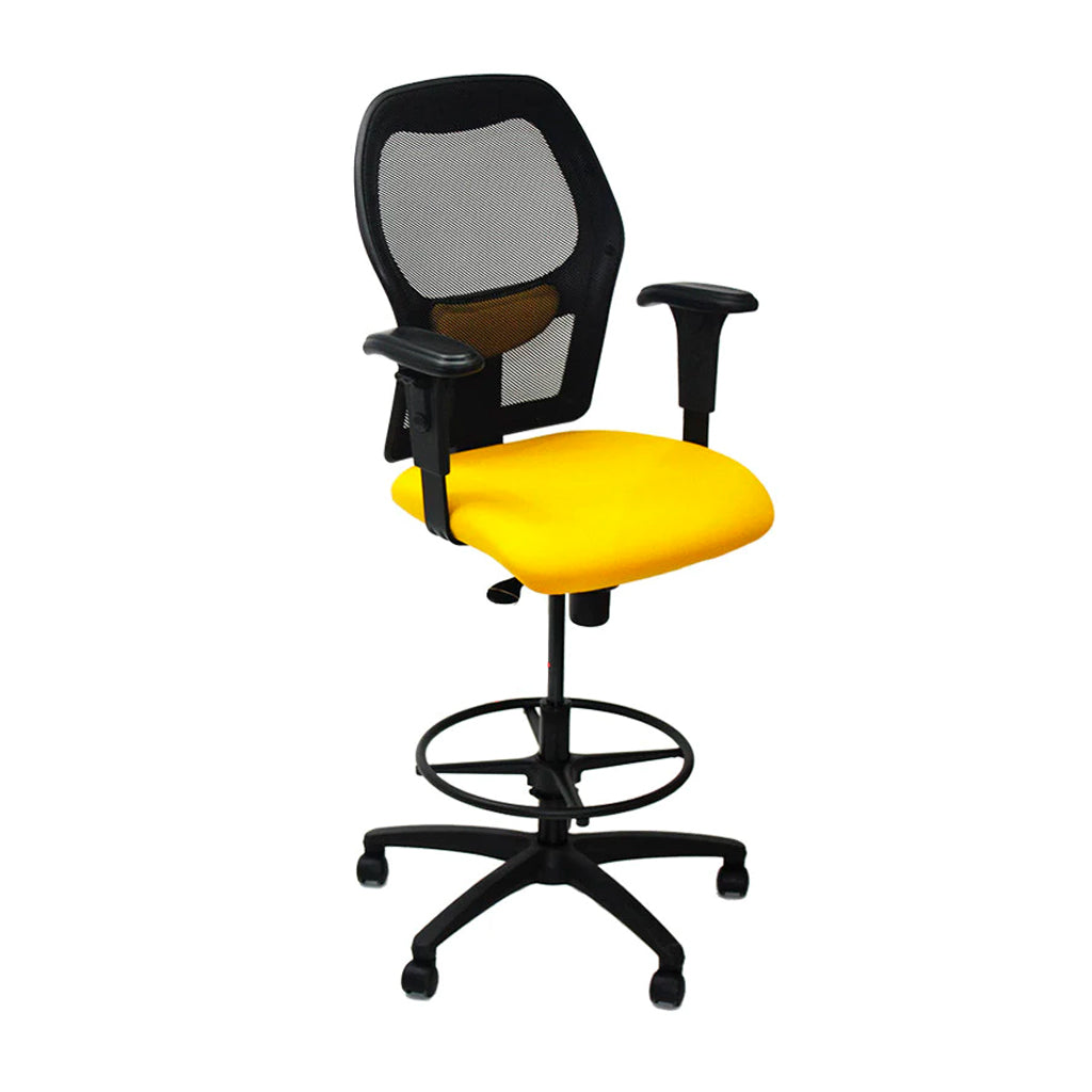 <tc>Ahrend</tc>: Chaise de dessinateur type 160 en tissu jaune - Base noire - Reconditionnée