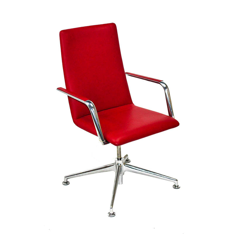 <tc>Brunner</tc>: Chaise de réunion Finasoft à dossier moyen en cuir rouge - Reconditionnée