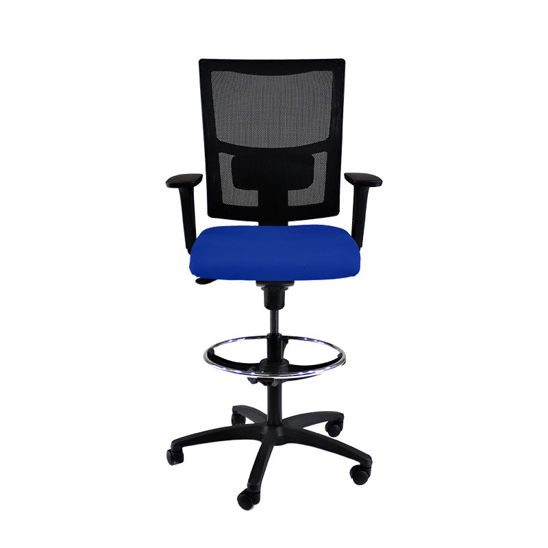 SAXEN: Chaise de dessinateur Ergo en tissu bleu - rénové
