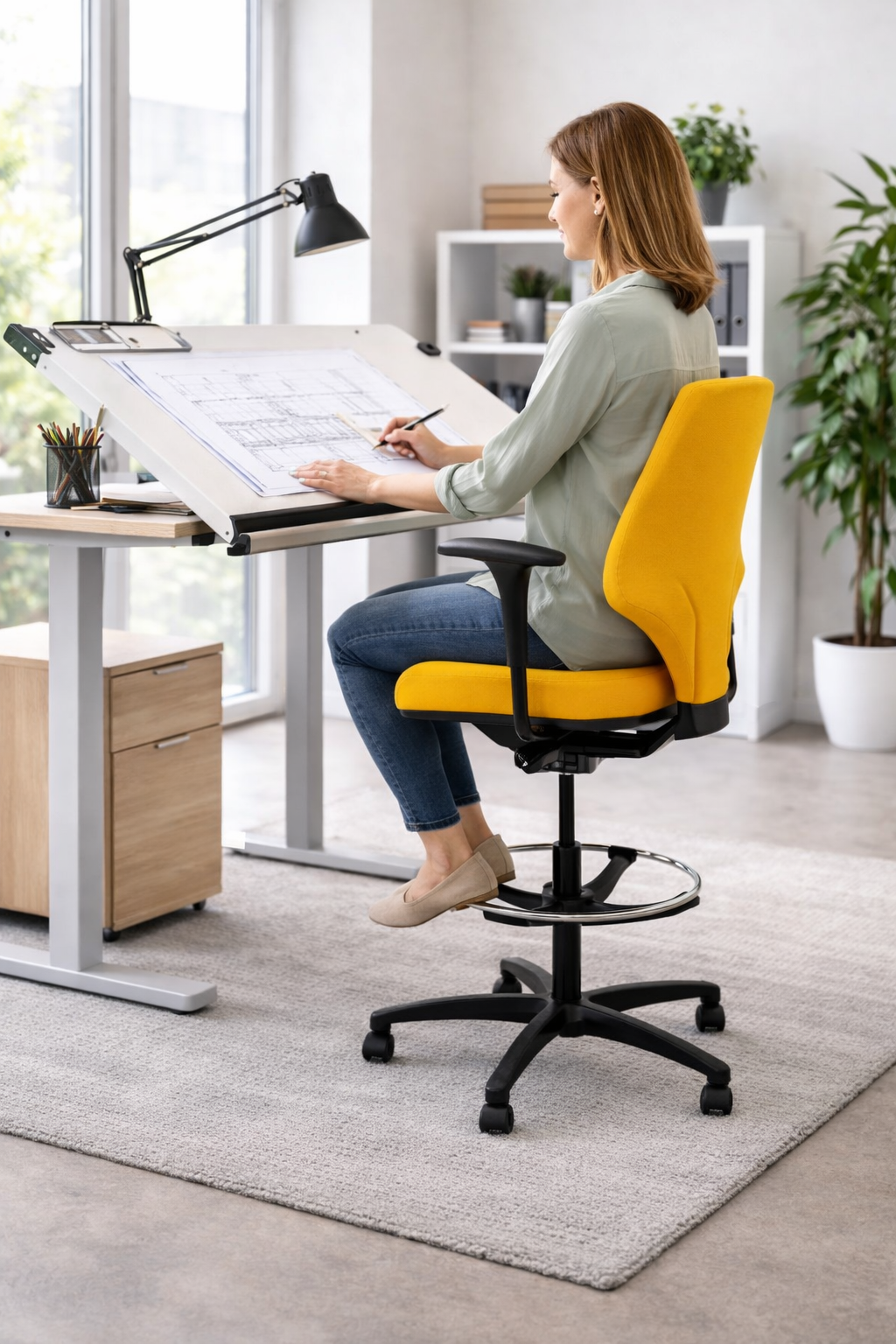 Giroflex: G64 Draughtsman Chair in Yellow Fabric - Refurbished