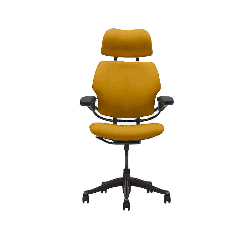 <tc>Humanscale</tc>: <tc>Freedom</tc> Chaise de bureau à dossier haut avec appui-tête - Tissu jaune - Reconditionnée