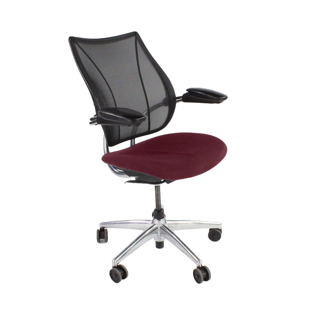 <tc>Humanscale</tc>: <tc>Liberty</tc> Chaise de bureau en cuir bordeaux et cadre en aluminium - Rénovée