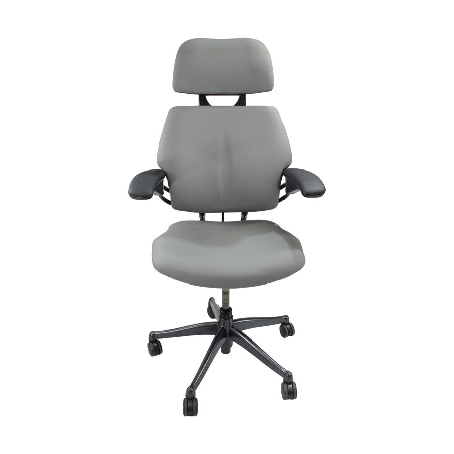 <tc>Humanscale</tc>: <tc>Freedom</tc> Chaise de bureau à dossier haut avec appui-tête - Cuir gris - Reconditionnée