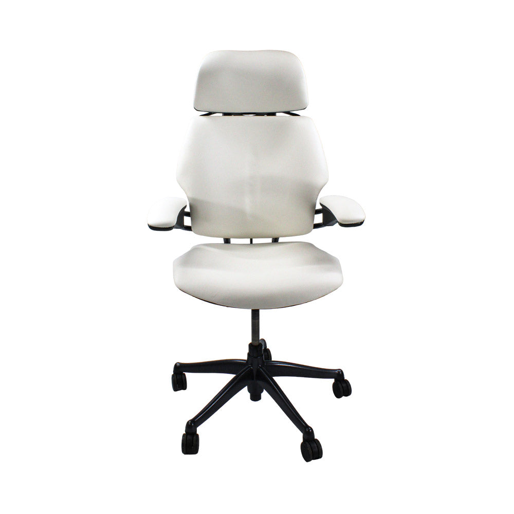 <tc>Humanscale</tc>: <tc>Freedom</tc> Chaise de bureau à dossier haut avec appui-tête - Cuir blanc - Reconditionnée