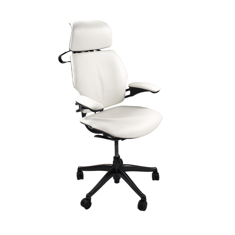 <tc>Humanscale</tc>: <tc>Freedom</tc> Chaise de bureau à dossier haut avec appui-tête - Cuir blanc - Reconditionnée