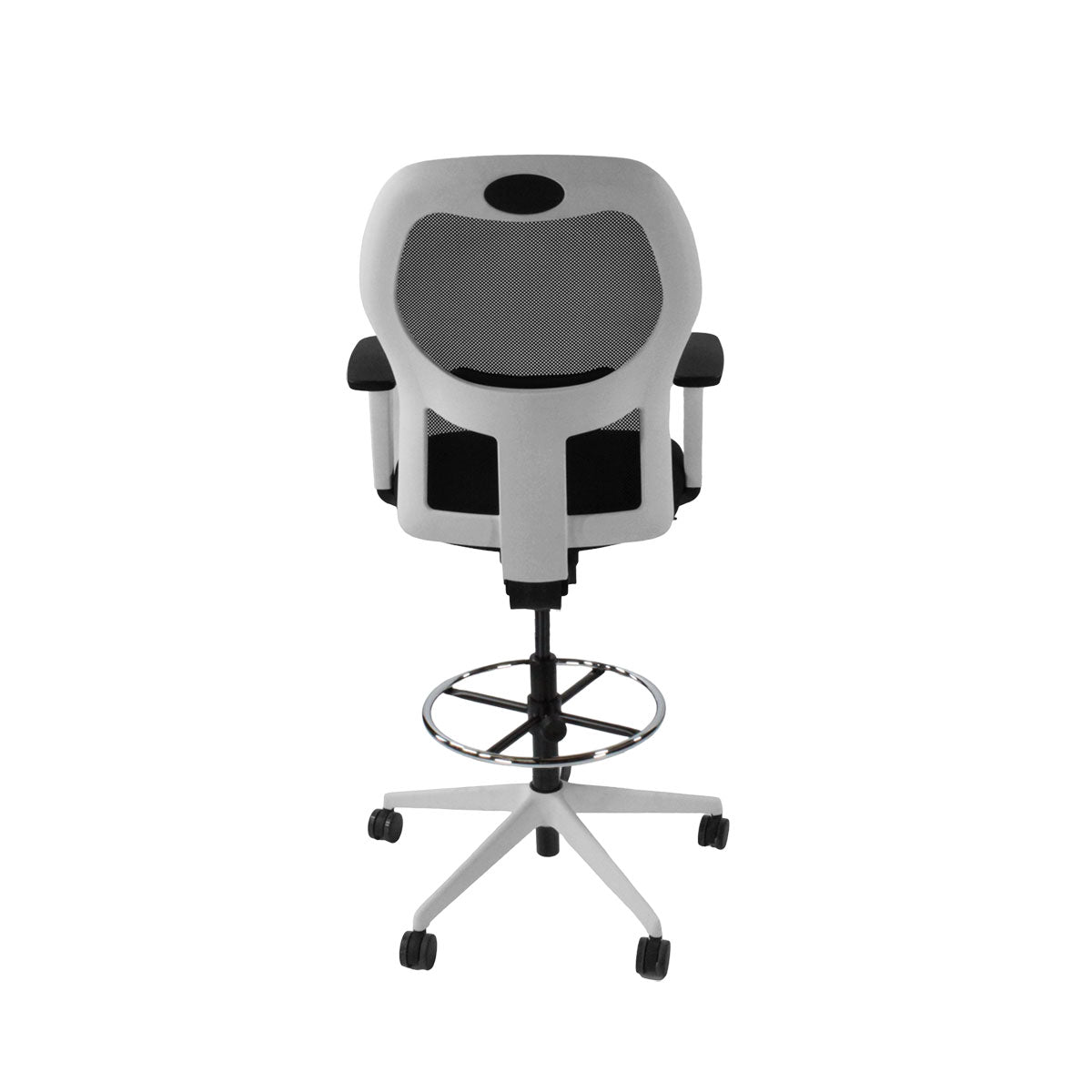 <tc>Ahrend</tc>: Chaise de dessinateur type 160 en tissu noir - Base blanche - Reconditionnée