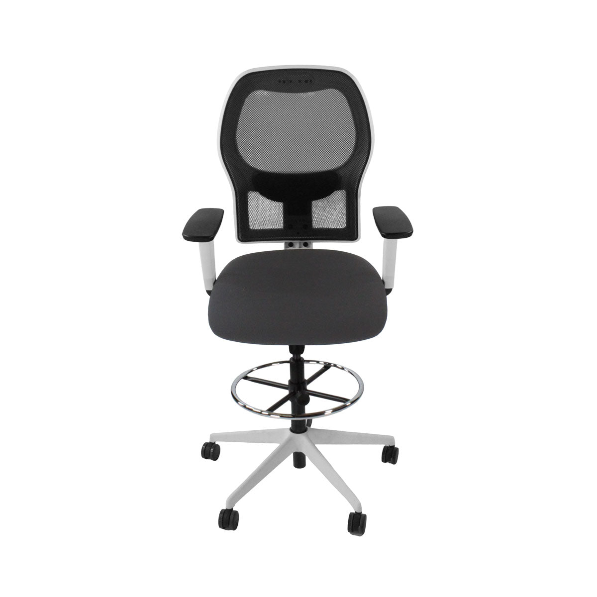 <tc>Ahrend</tc>: Chaise de dessinateur type 160 en tissu gris - Base blanche - Reconditionnée