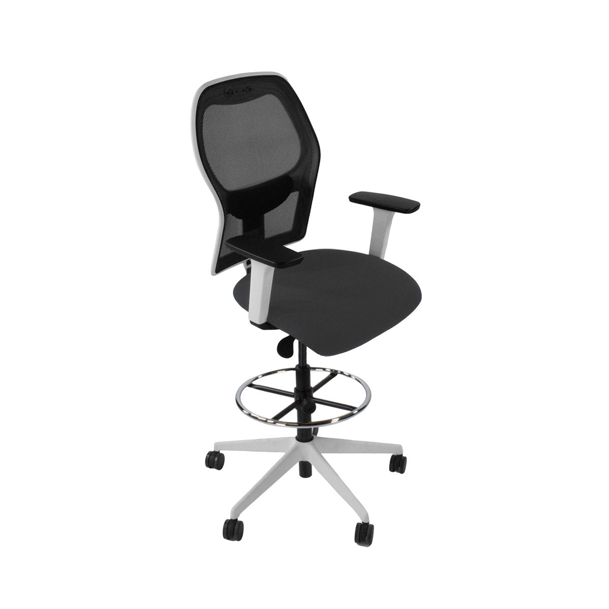 <tc>Ahrend</tc>: Chaise de dessinateur type 160 en tissu gris - Base blanche - Reconditionnée
