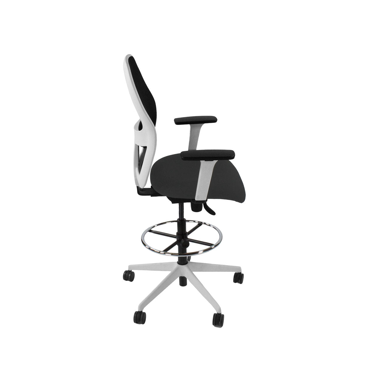 <tc>Ahrend</tc>: Chaise de dessinateur type 160 en tissu gris - Base blanche - Reconditionnée