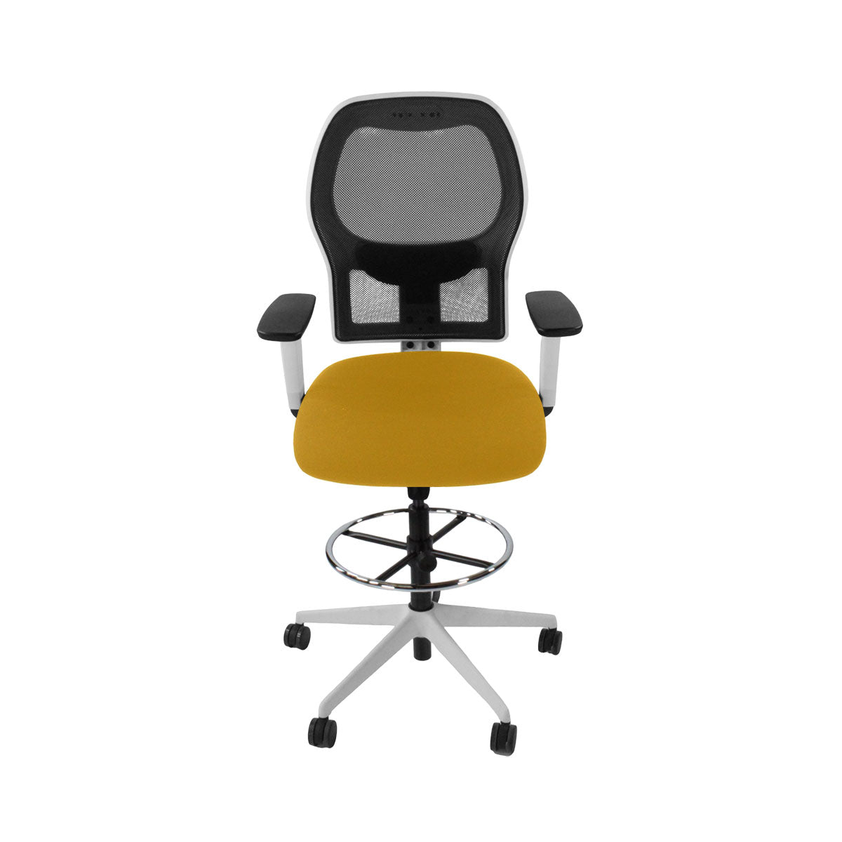 <tc>Ahrend</tc>: Chaise de dessinateur type 160 en tissu jaune - Base blanche - Reconditionnée