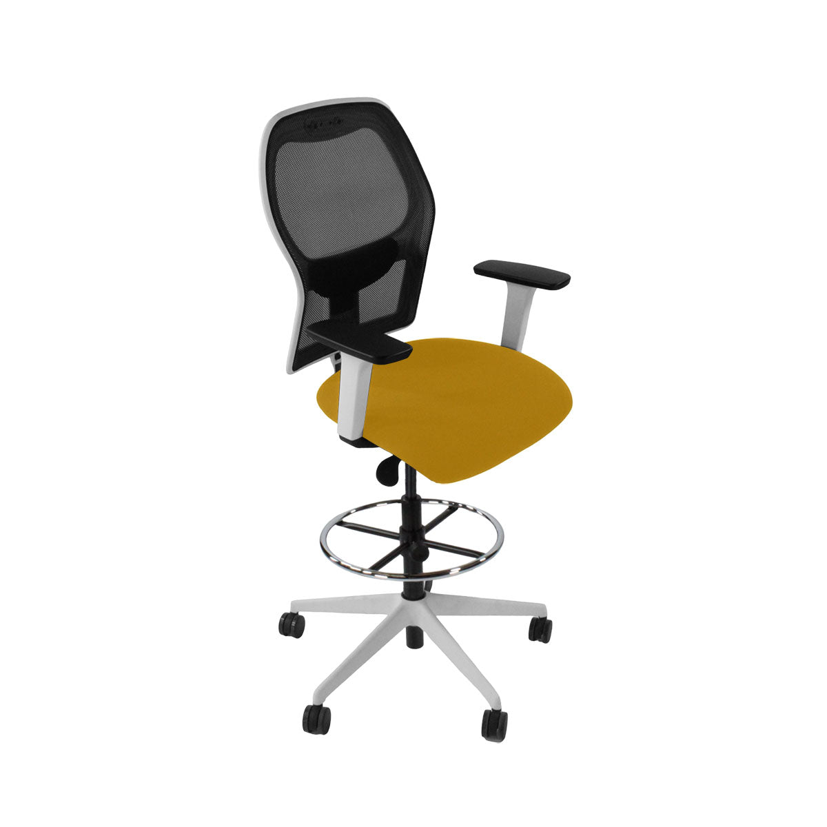 <tc>Ahrend</tc>: Chaise de dessinateur type 160 en tissu jaune - Base blanche - Reconditionnée