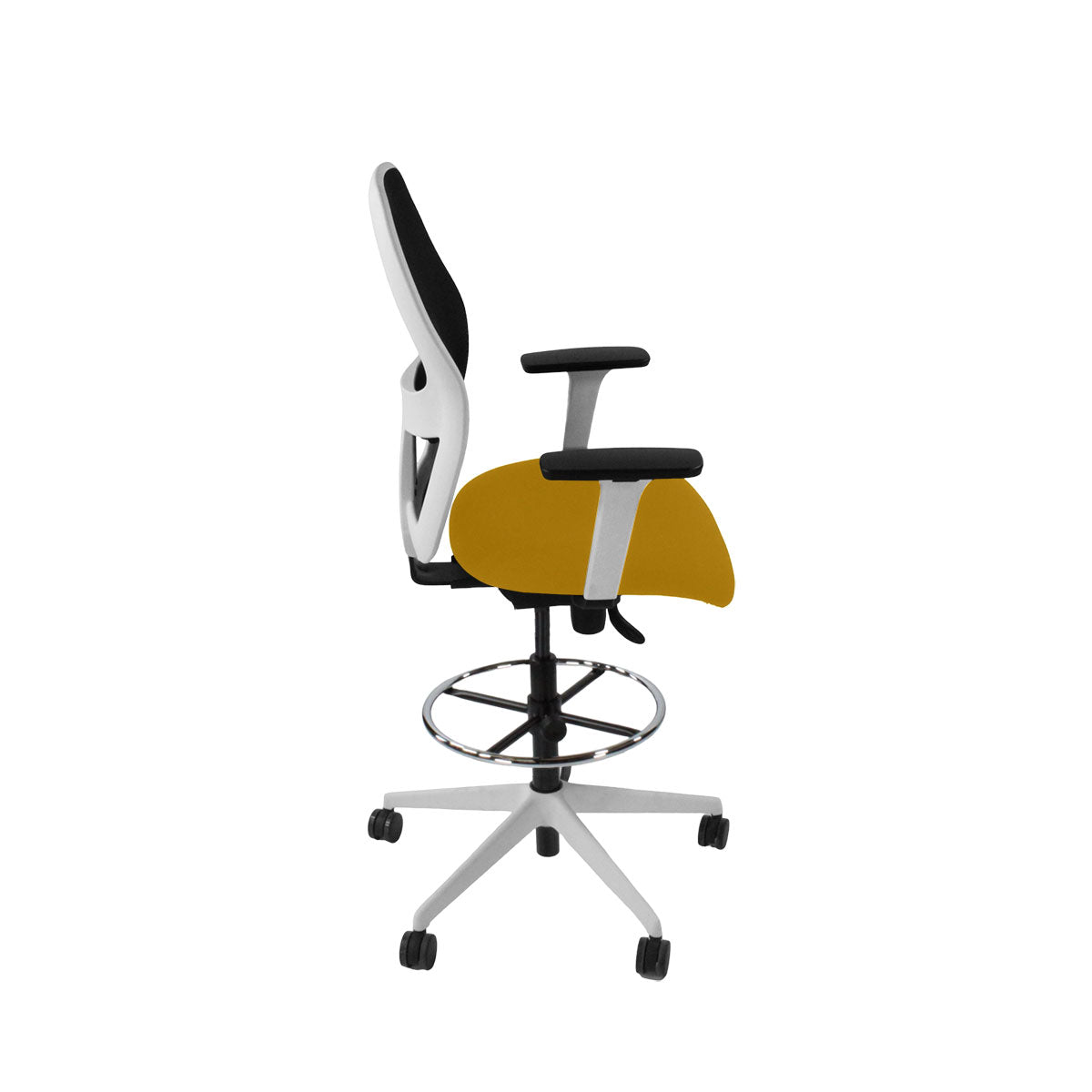 <tc>Ahrend</tc>: Chaise de dessinateur type 160 en tissu jaune - Base blanche - Reconditionnée