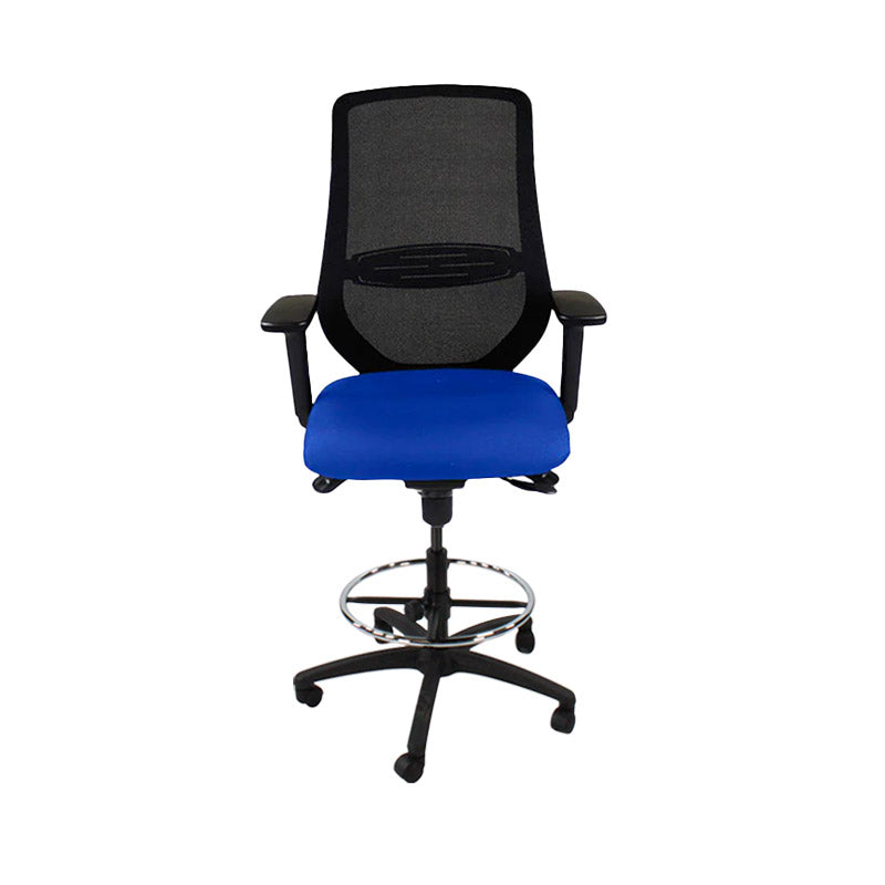 Saxen: Scudo Draughtsman Chair in Blue Fabric - Refurbished