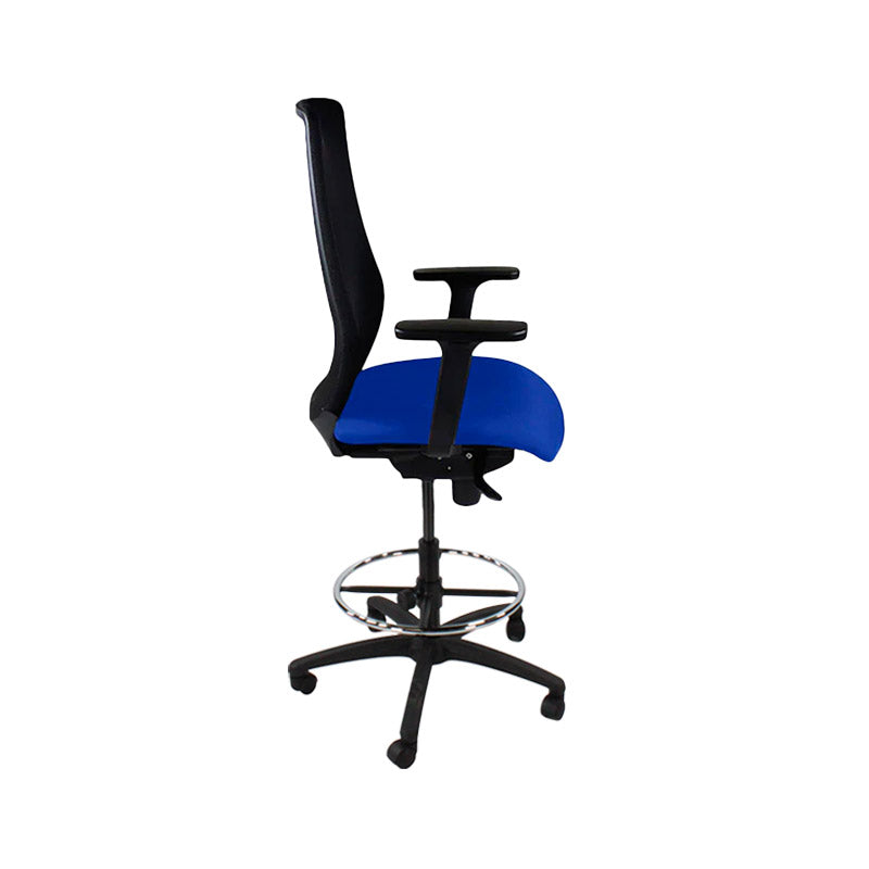 Saxen: Scudo Draughtsman Chair in Blue Fabric - Refurbished