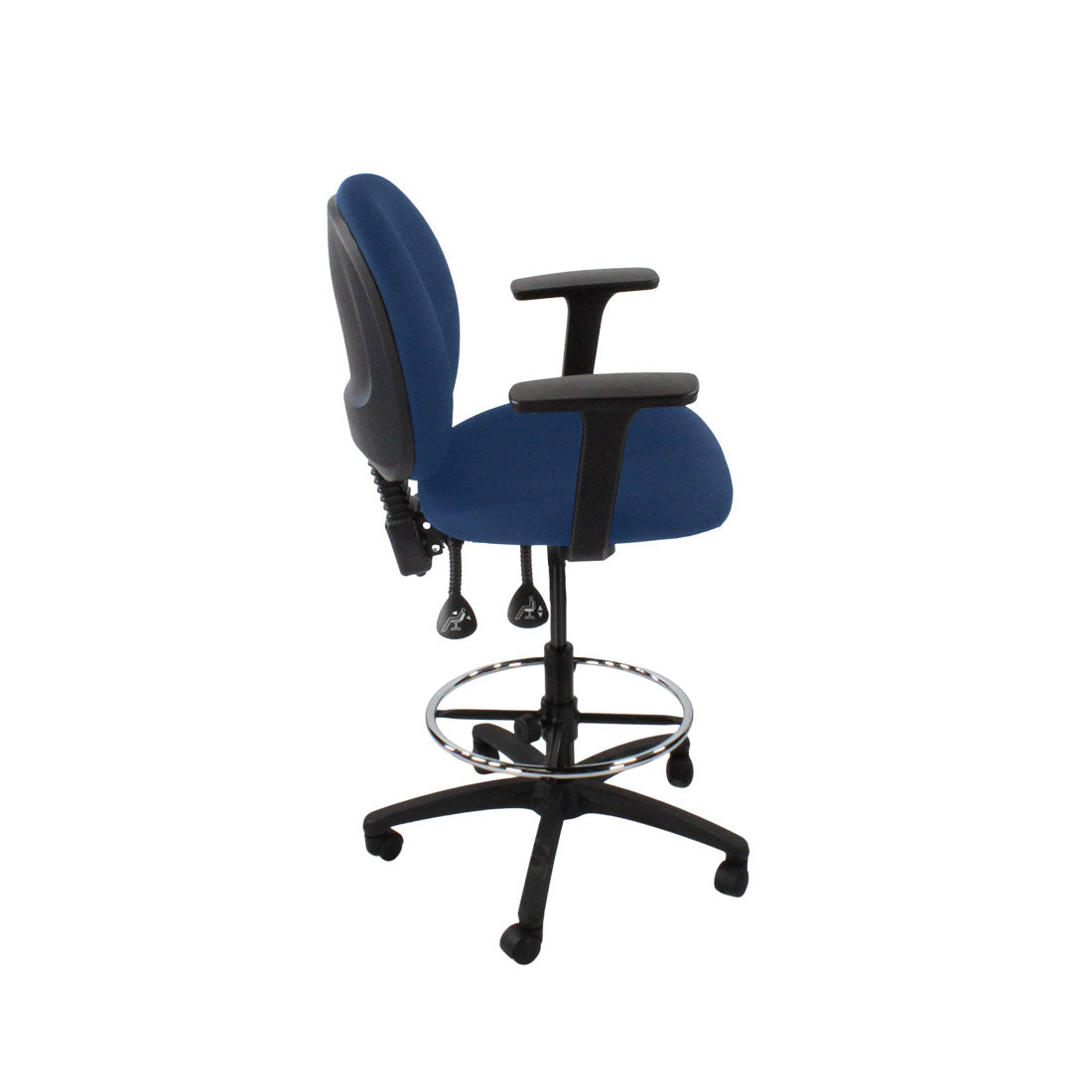 Saxen: Scoop Draughtsman Chair in Blue Fabric - Refurbished