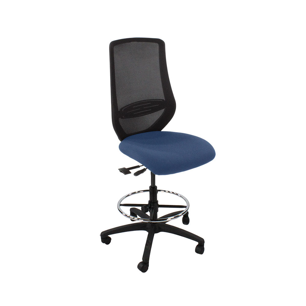 Saxe : <tc>Scudo</tc> Chaise de dessinateur sans accoudoirs en tissu bleu - Reconditionnée