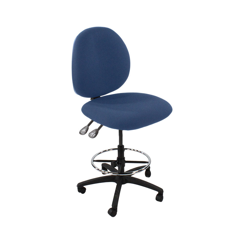 Saxe : <tc>Scoop</tc> Chaise de dessinateur sans accoudoirs en tissu bleu - Reconditionnée