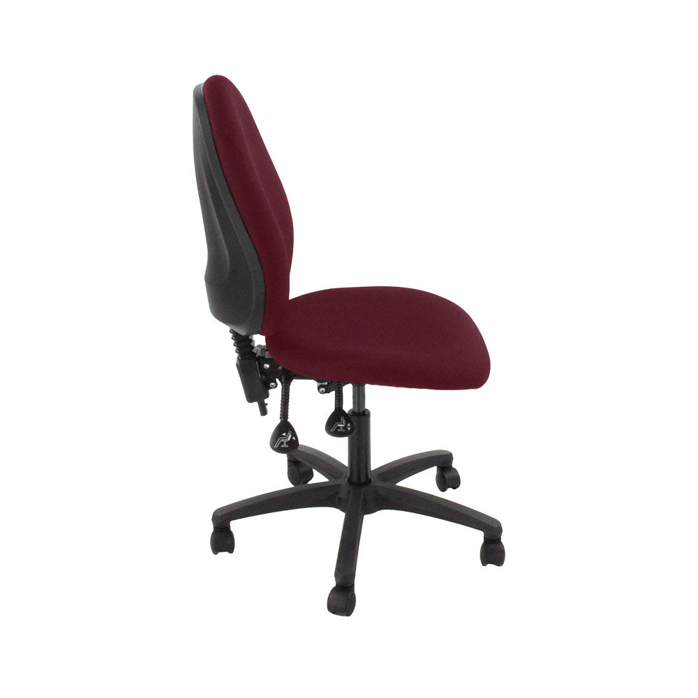 Saxe : <tc>Scoop</tc> Chaise haute d'opérateur en cuir bordeaux sans accoudoirs - Reconditionnée