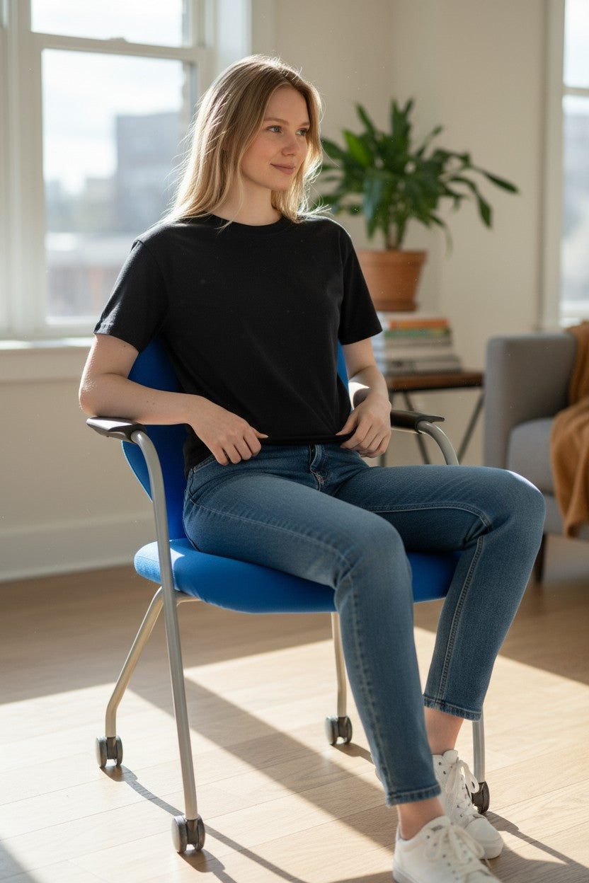 Orangebox : Chaise d'appoint visiteurs bleue à roulettes - Reconditionnée
