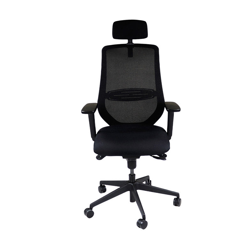 Saxe : <tc>Scudo</tc> Chaise de travail avec assise en tissu noir et appui-tête - Reconditionnée