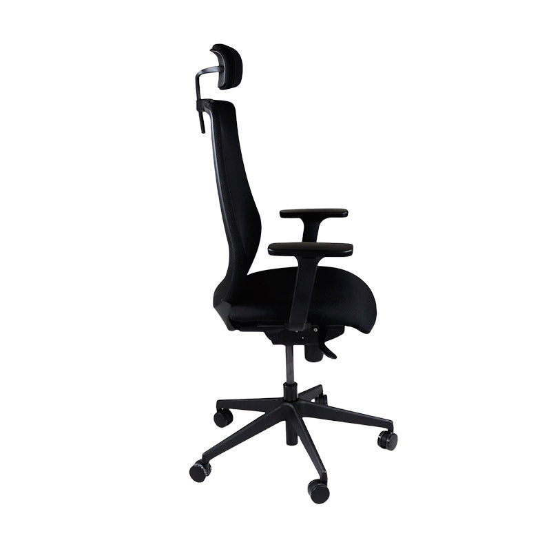 Saxe : <tc>Scudo</tc> Chaise de travail avec assise en tissu noir et appui-tête - Reconditionnée