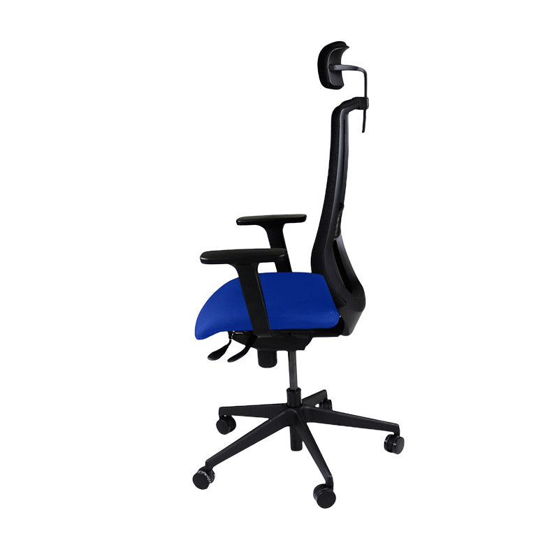 Saxe : <tc>Scudo</tc> Chaise de travail avec assise en tissu bleu et appui-tête - Reconditionnée