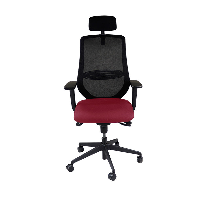 Saxe : <tc>Scudo</tc> Chaise de bureau avec assise en cuir bordeaux et appui-tête - Reconditionnée