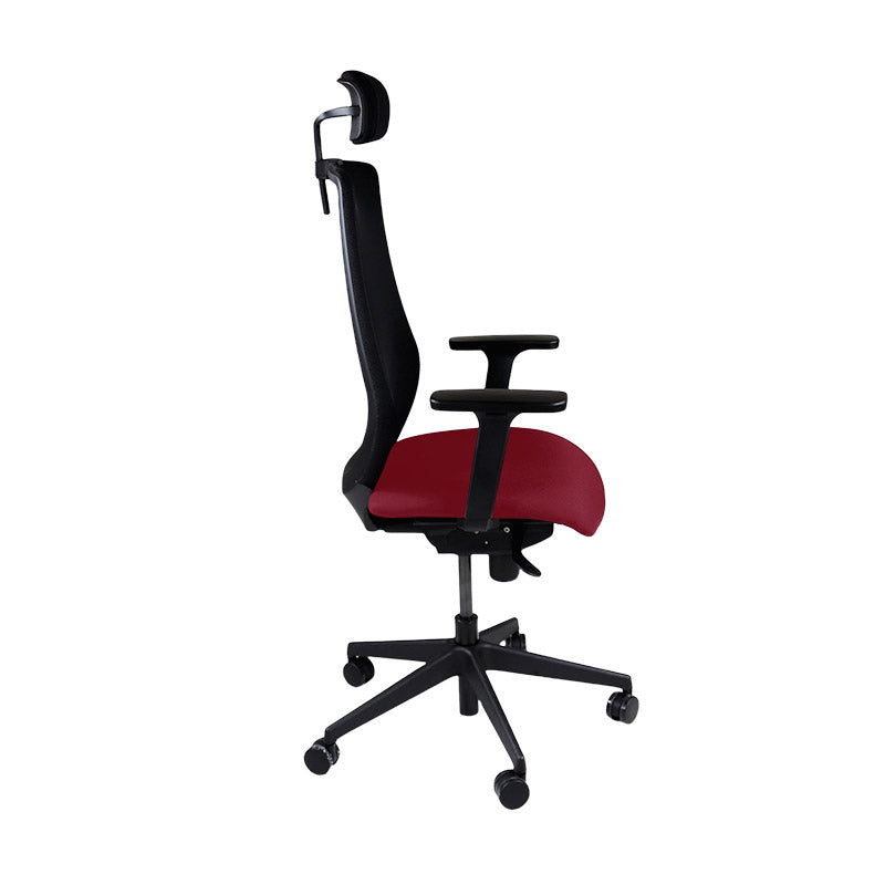 Saxe : <tc>Scudo</tc> Chaise de bureau avec assise en cuir bordeaux et appui-tête - Reconditionnée