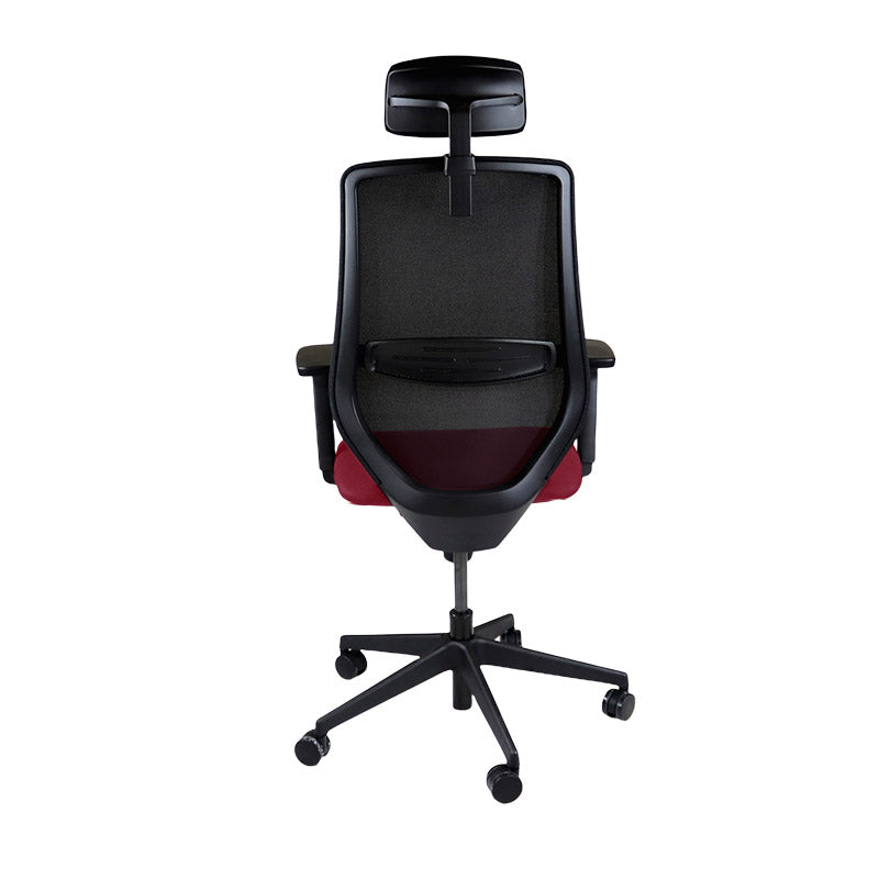 Saxe : <tc>Scudo</tc> Chaise de bureau avec assise en cuir bordeaux et appui-tête - Reconditionnée