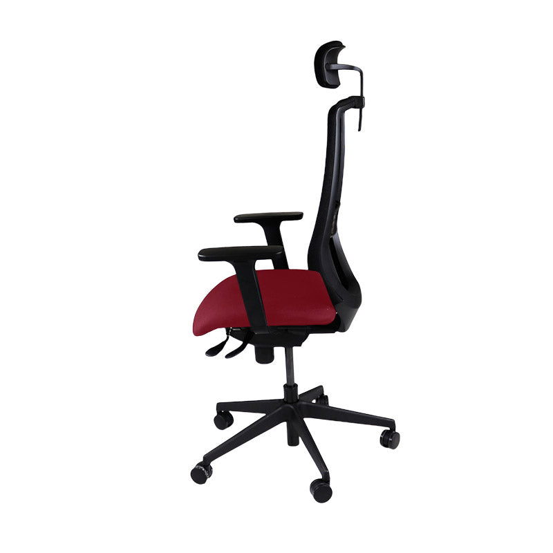 Saxe : <tc>Scudo</tc> Chaise de bureau avec assise en cuir bordeaux et appui-tête - Reconditionnée