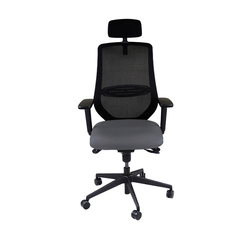 Saxe : <tc>Scudo</tc> Chaise de travail avec assise en tissu gris et appui-tête - Reconditionnée