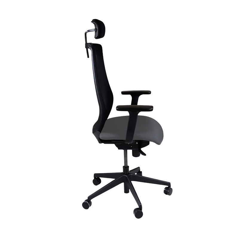 Saxe : <tc>Scudo</tc> Chaise de travail avec assise en tissu gris et appui-tête - Reconditionnée