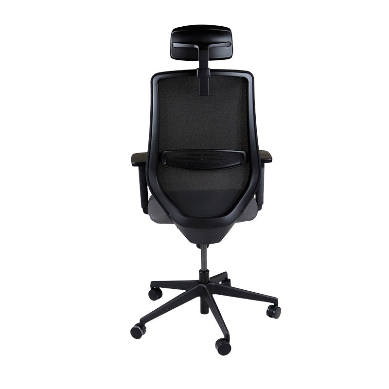 Saxe : <tc>Scudo</tc> Chaise de travail avec assise en tissu gris et appui-tête - Reconditionnée