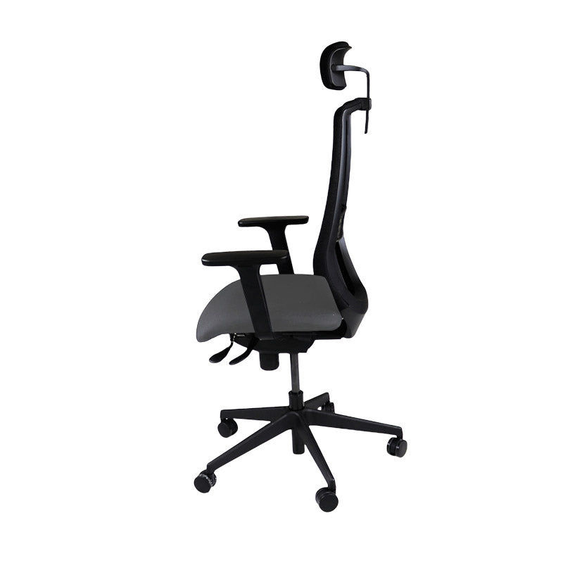 Saxe : <tc>Scudo</tc> Chaise de travail avec assise en tissu gris et appui-tête - Reconditionnée