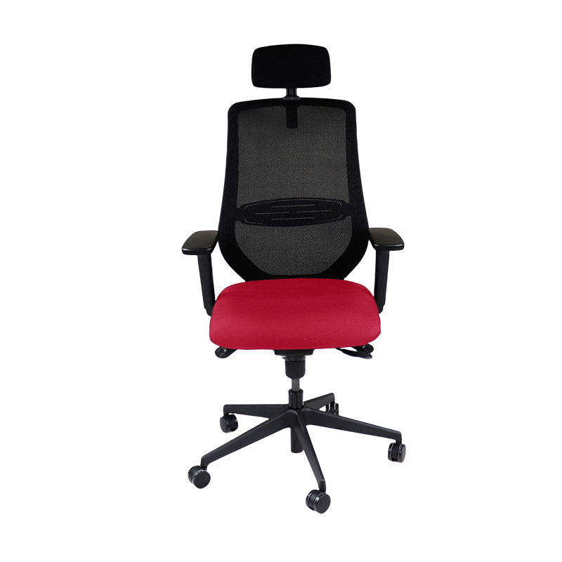 Saxe : <tc>Scudo</tc> Chaise de travail avec assise en tissu rouge et appui-tête - Reconditionnée