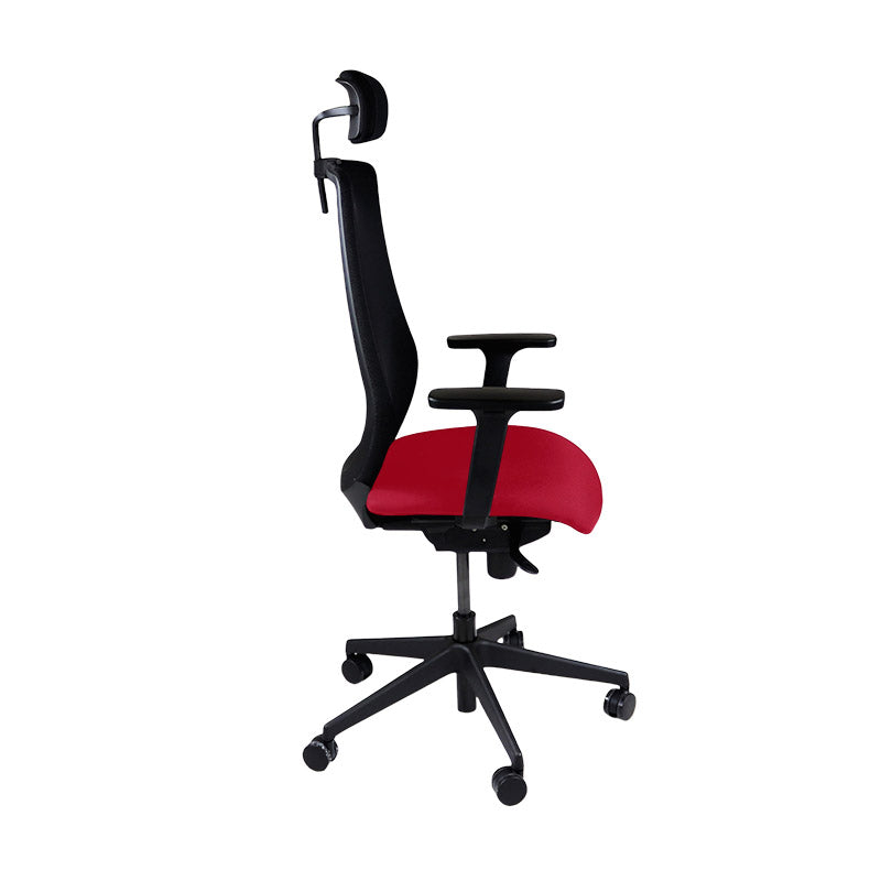 Saxe : <tc>Scudo</tc> Chaise de travail avec assise en tissu rouge et appui-tête - Reconditionnée