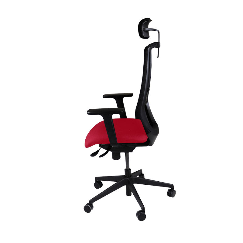 Saxe : <tc>Scudo</tc> Chaise de travail avec assise en tissu rouge et appui-tête - Reconditionnée
