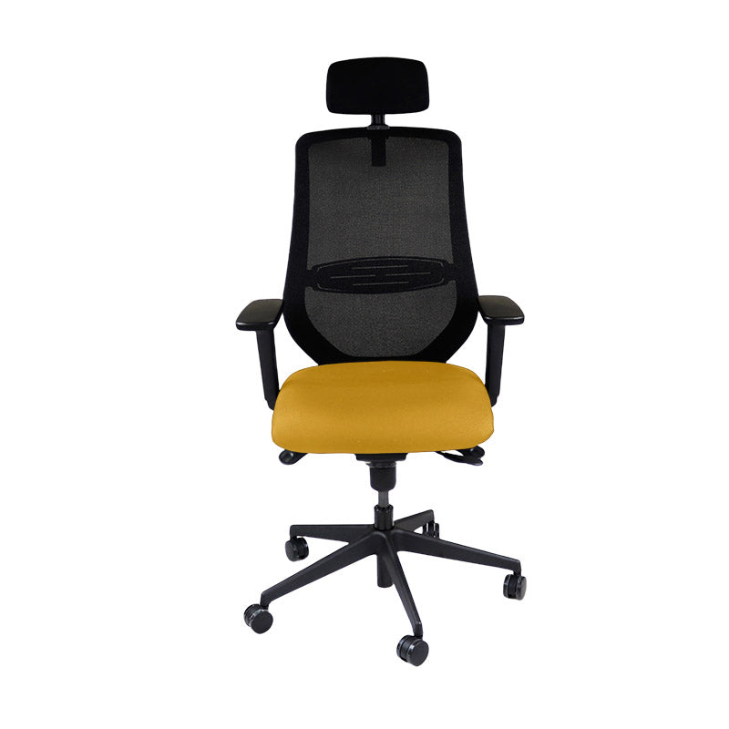 Saxe : <tc>Scudo</tc> Chaise de travail avec assise en tissu jaune et appui-tête - Reconditionnée