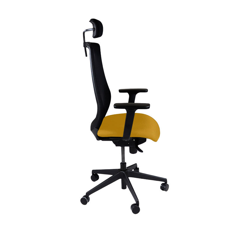Saxe : <tc>Scudo</tc> Chaise de travail avec assise en tissu jaune et appui-tête - Reconditionnée