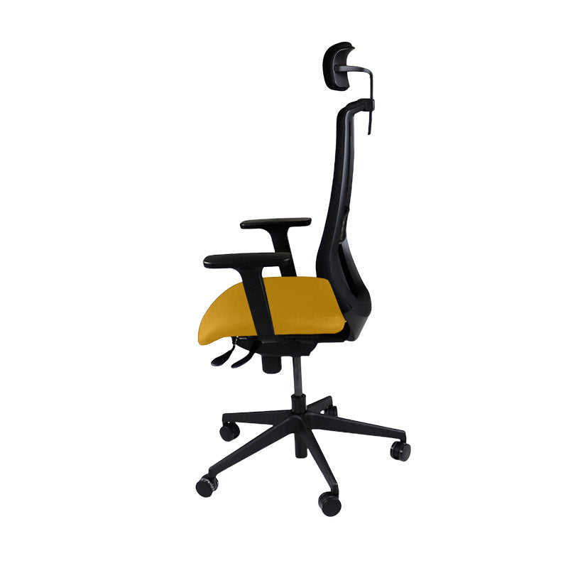 Saxe : <tc>Scudo</tc> Chaise de travail avec assise en tissu jaune et appui-tête - Reconditionnée