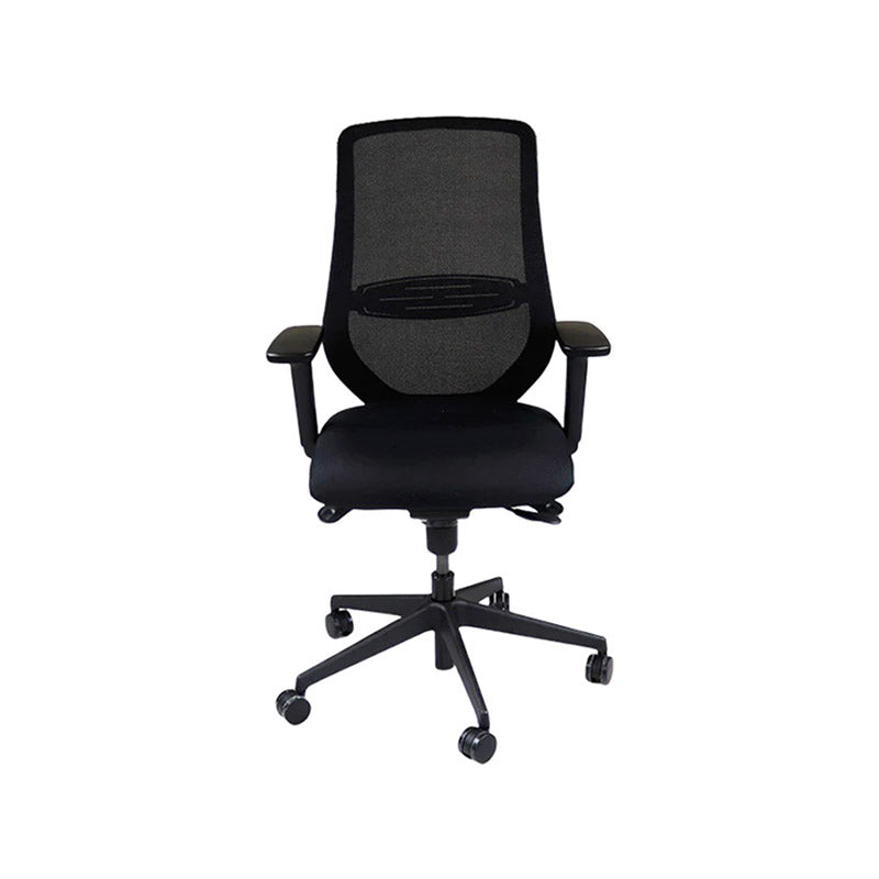 Saxe : <tc>Scudo</tc> Chaise de travail avec assise en tissu noir sans appui-tête - Reconditionnée