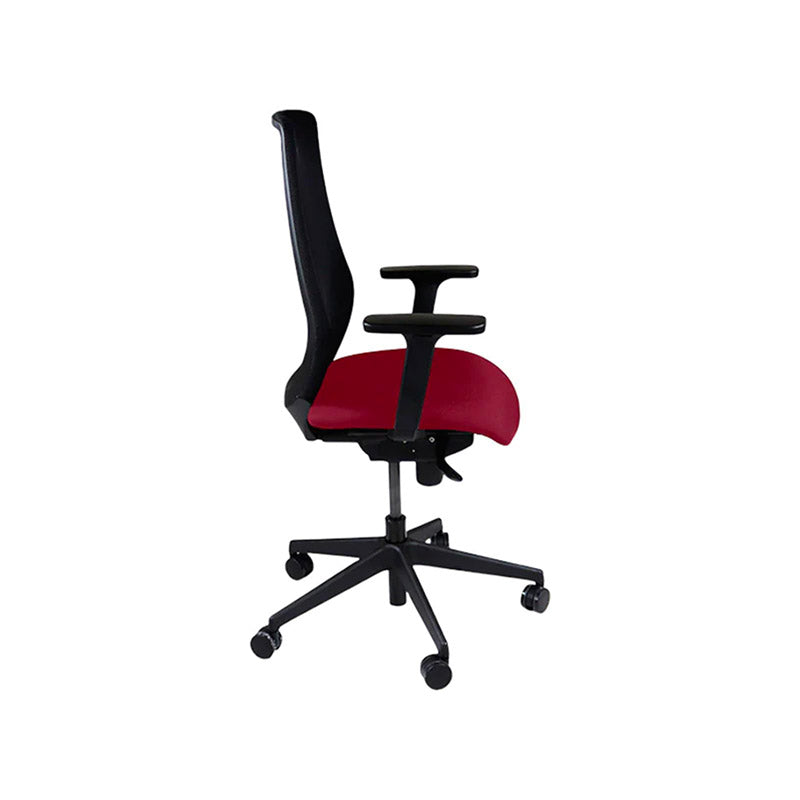 Saxe : <tc>Scudo</tc> Chaise de bureau avec assise en cuir bordeaux sans appui-tête - Reconditionnée