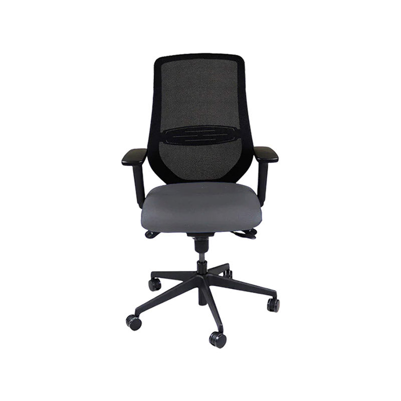 Saxe : <tc>Scudo</tc> Chaise de travail avec assise en tissu gris sans appui-tête - Reconditionnée
