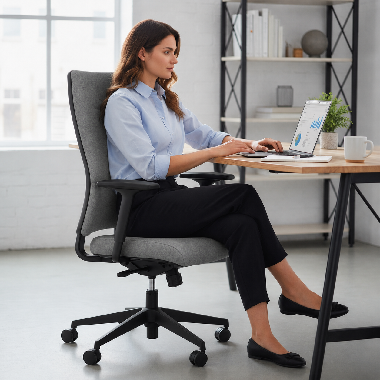 <tc>Sedus</tc>: <tc>Quarterback</tc> Chaise de bureau en tissu gris avec dossier en tissu gris - Remis à neuf