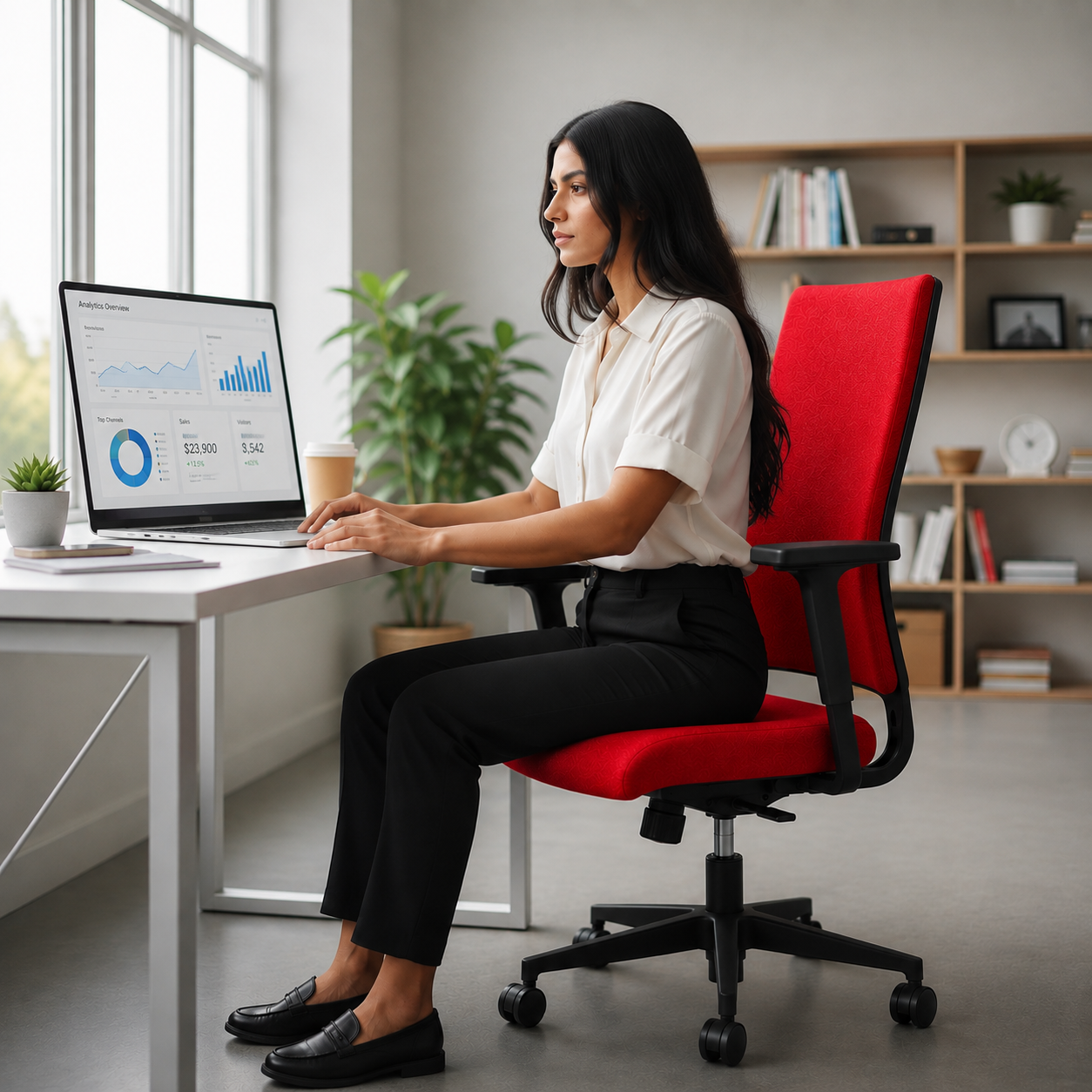 <tc>Sedus</tc>: <tc>Quarterback</tc> Chaise de bureau en tissu rouge avec dossier en tissu rouge - Remis à neuf