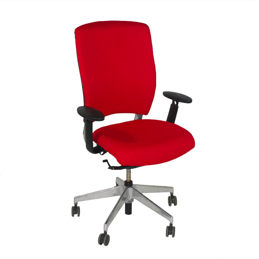 <tc>Senator</tc>: Chaise de bureau Enigma S21 avec cadre en aluminium et tissu rouge - Reconditionnée