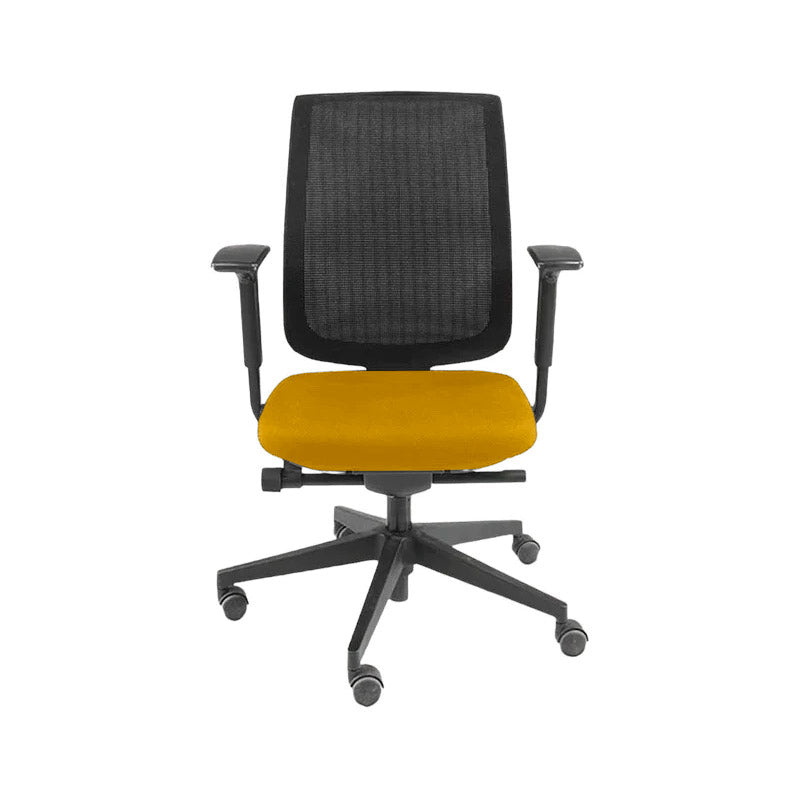 <tc>Steelcase</tc>: Chaise de bureau Reply avec dossier en maille et tissu jaune - Reconditionnée