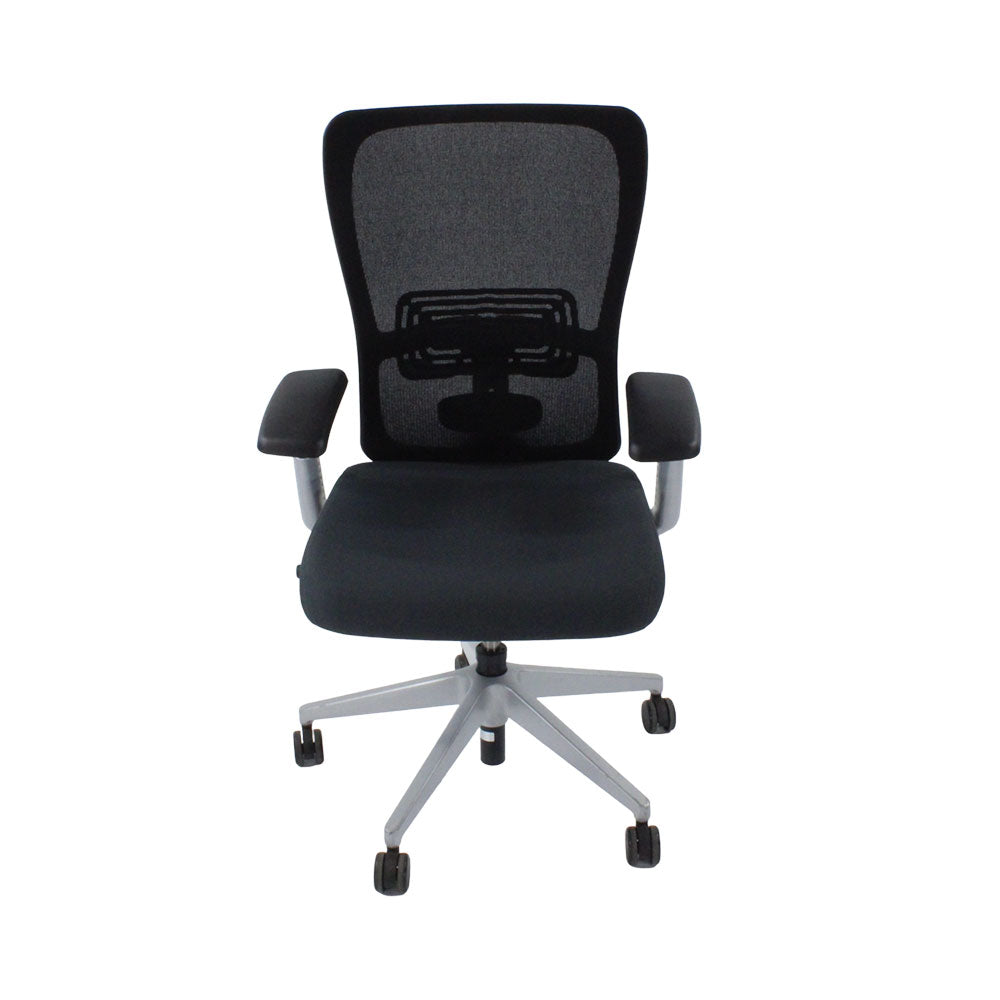<tc>Haworth</tc>: <tc>Zody Comforto</tc> Chaise de bureau 89 en tissu noir/cadre gris - Reconditionnée