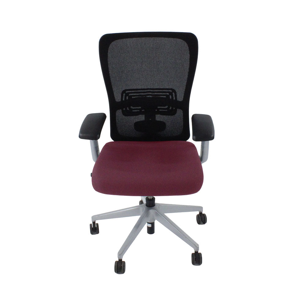 <tc>Haworth</tc>: <tc>Zody Comforto</tc> Chaise de bureau 89 en cuir bordeaux/cadre gris - Reconditionnée