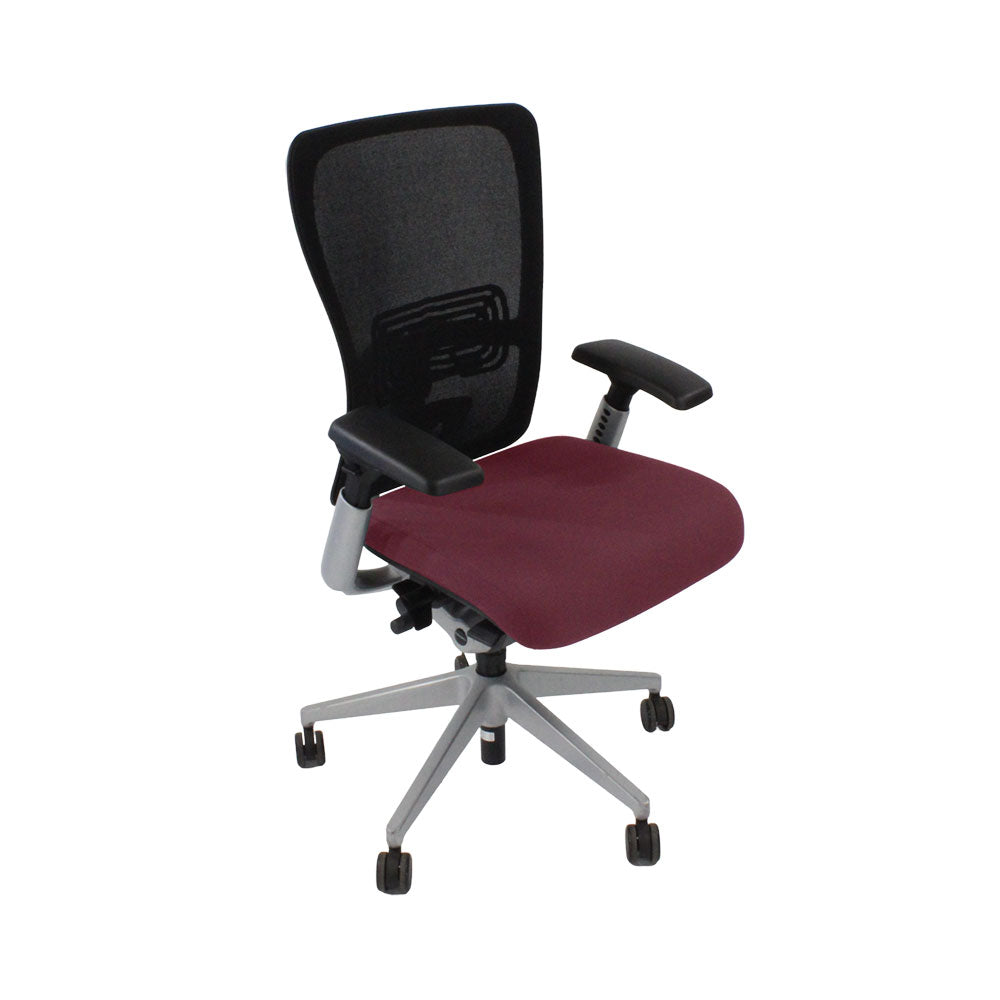 <tc>Haworth</tc>: <tc>Zody Comforto</tc> Chaise de bureau 89 en cuir bordeaux/cadre gris - Reconditionnée